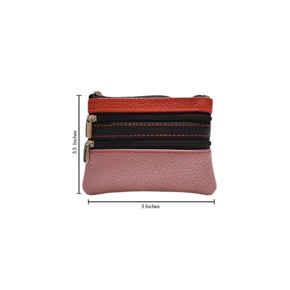 Women's genuine leather coin purse and credit card wallet with key chain holder